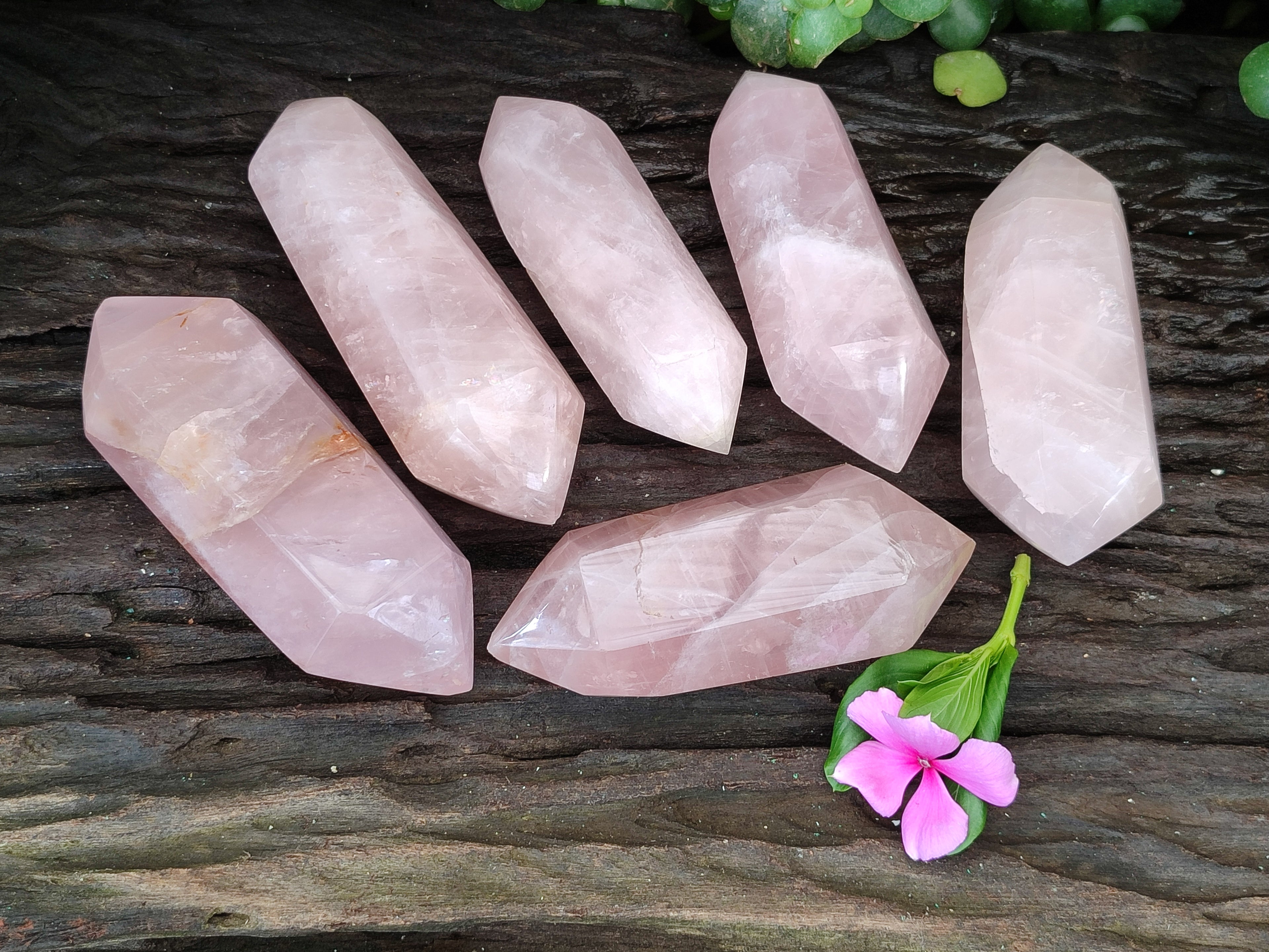 Polished Double Terminated Rose Quartz Points x 6 From Ambatondrazaka, Madagascar - Toprock Gemstones and Minerals 