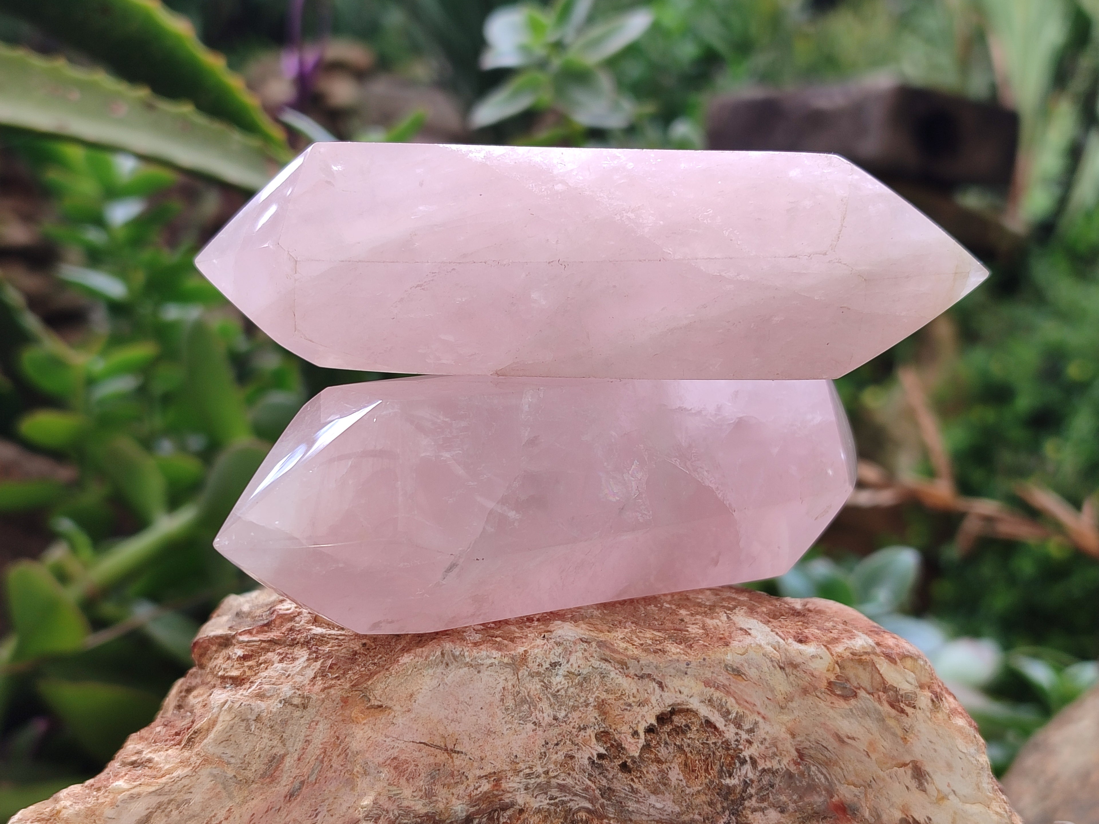 Polished Double Terminated Rose Quartz Points x 6 From Ambatondrazaka, Madagascar - Toprock Gemstones and Minerals 