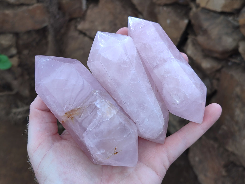 Polished Double Terminated Rose Quartz Points x 6 From Ambatondrazaka, Madagascar - Toprock Gemstones and Minerals 