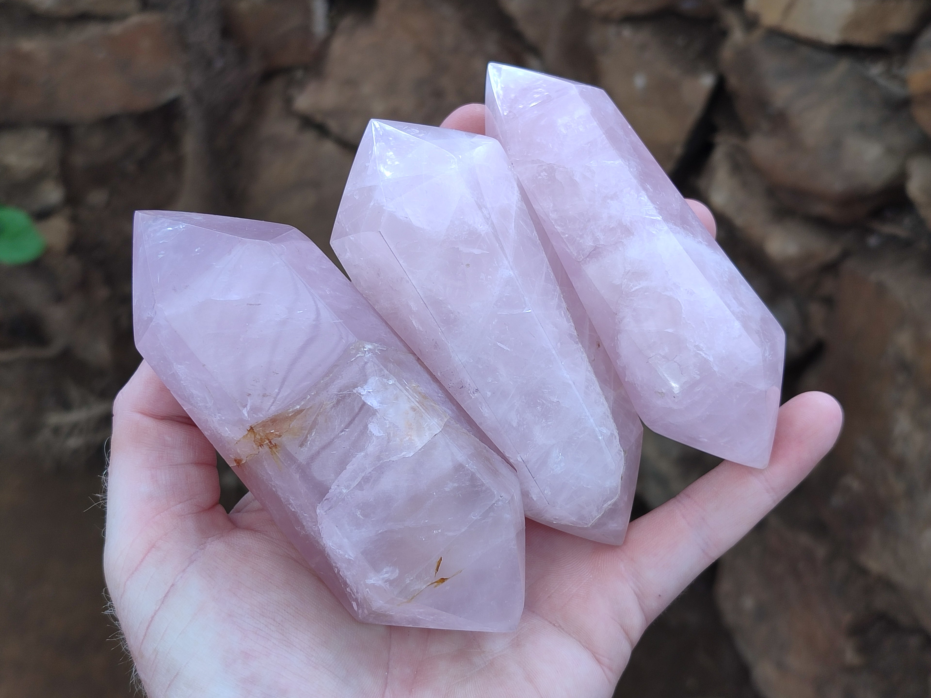 Polished Double Terminated Rose Quartz Points x 6 From Ambatondrazaka, Madagascar - Toprock Gemstones and Minerals 