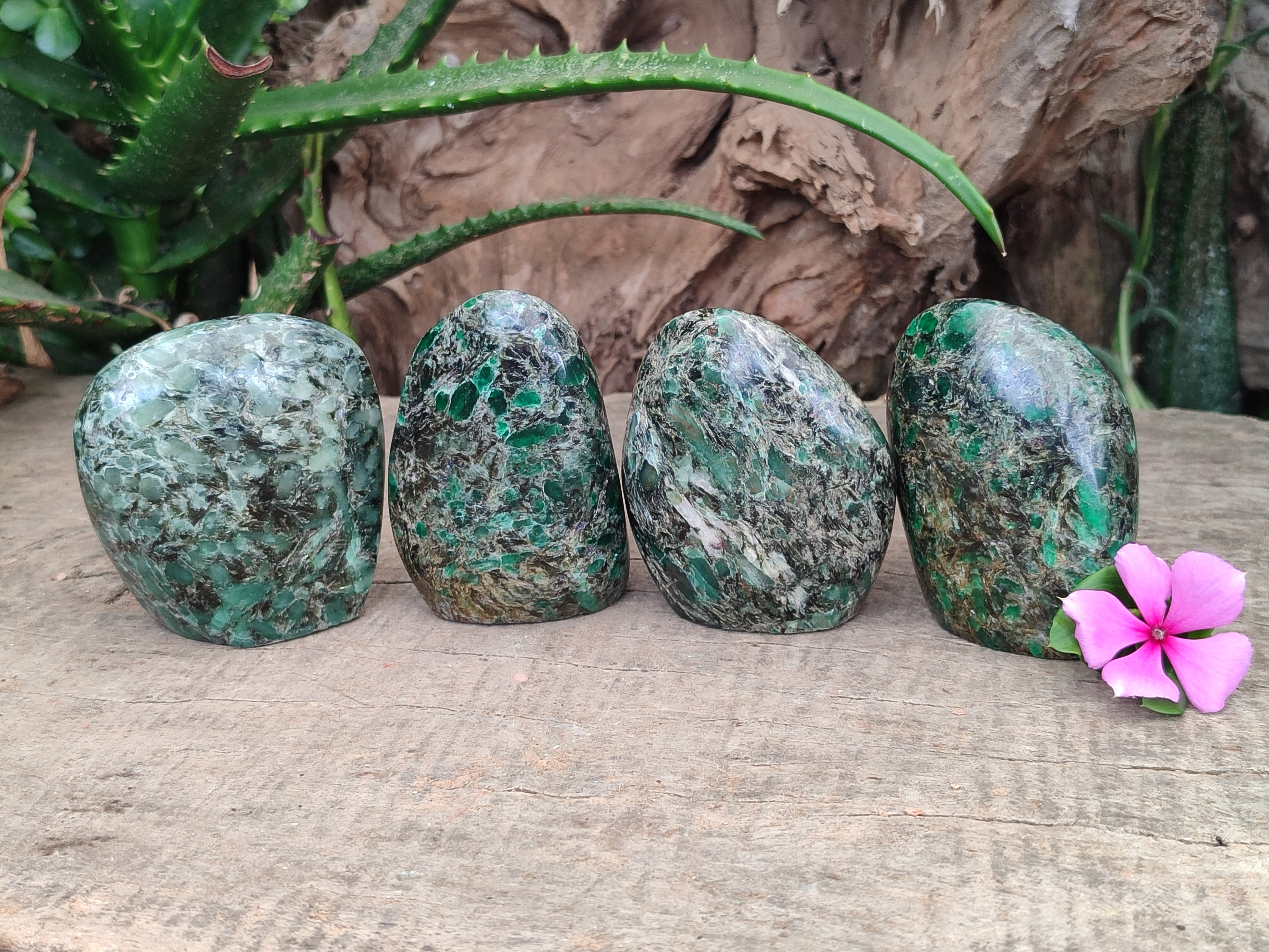 Polished Emerald Mica In Matrix Standing Free Forms x 4 From Mutoko, Zimbabwe - Toprock Gemstones and Minerals 