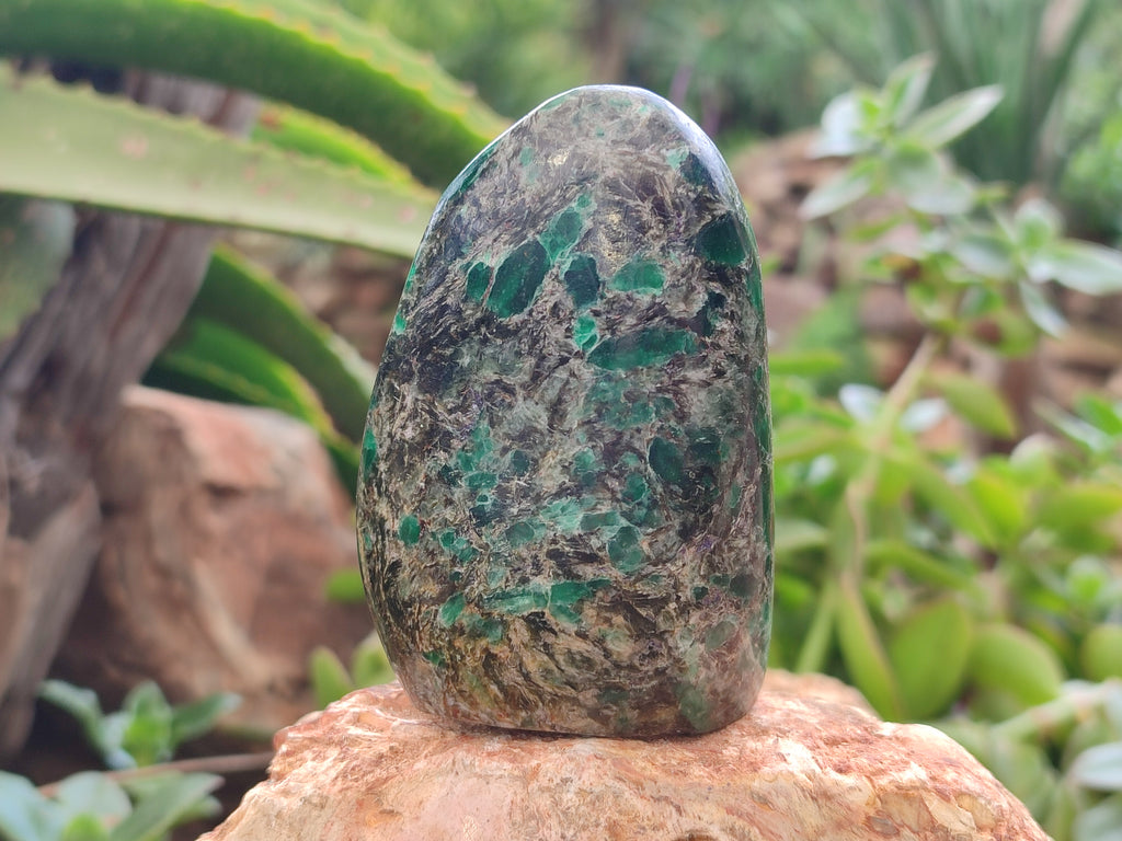 Polished Emerald Mica In Matrix Standing Free Forms x 4 From Mutoko, Zimbabwe - Toprock Gemstones and Minerals 