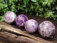 Polished Smokey Chevron Amethyst Spheres x 4 From Madagascar