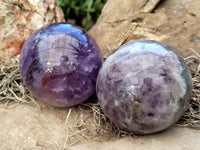 Polished Smokey Chevron Amethyst Spheres x 4 From Madagascar