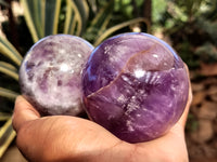 Polished Smokey Chevron Amethyst Spheres x 4 From Madagascar