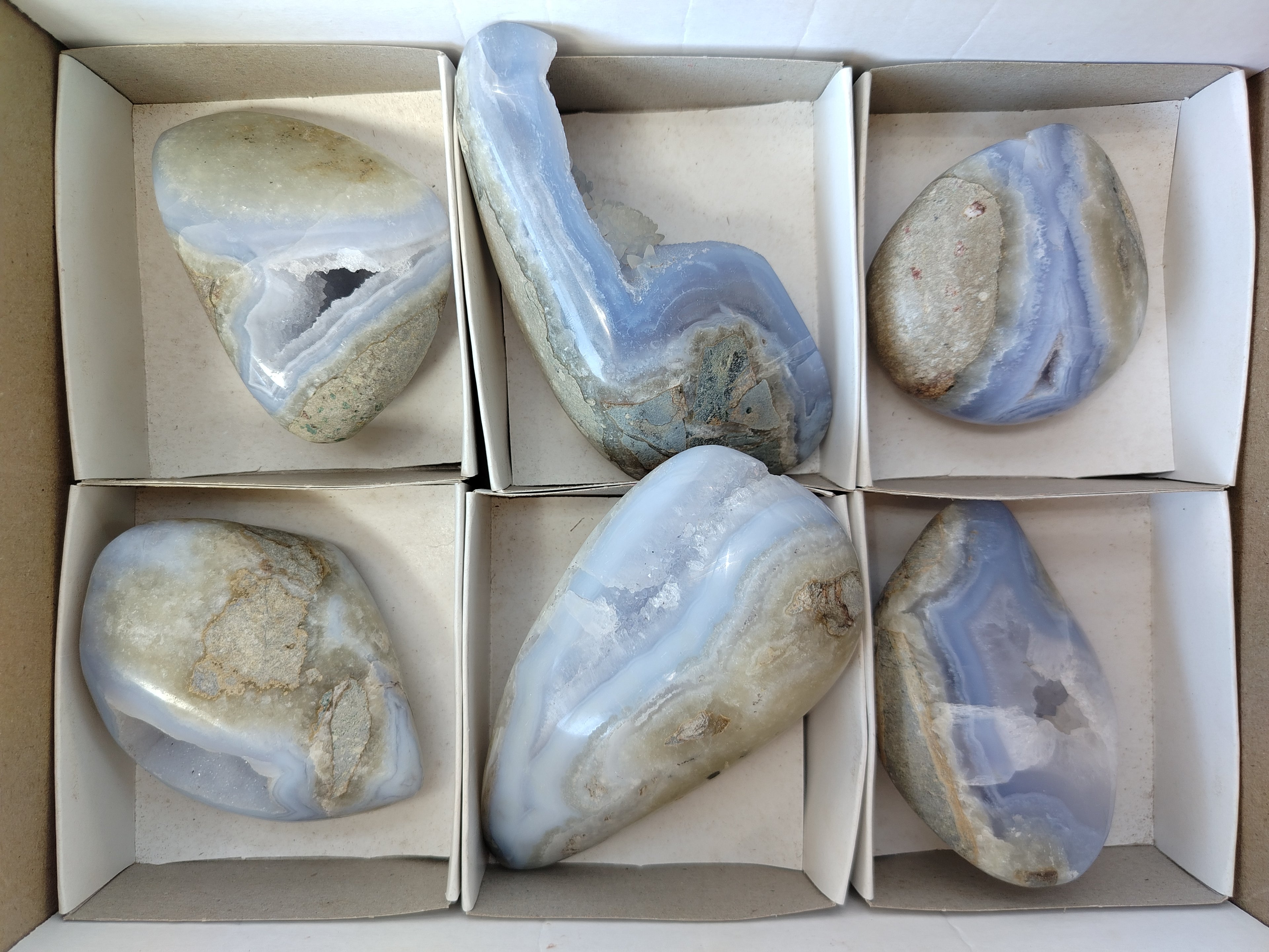 Polished Blue Lace Agate Geodes x 6 From Nsanje, Malawi - Toprock Gemstones and Minerals 