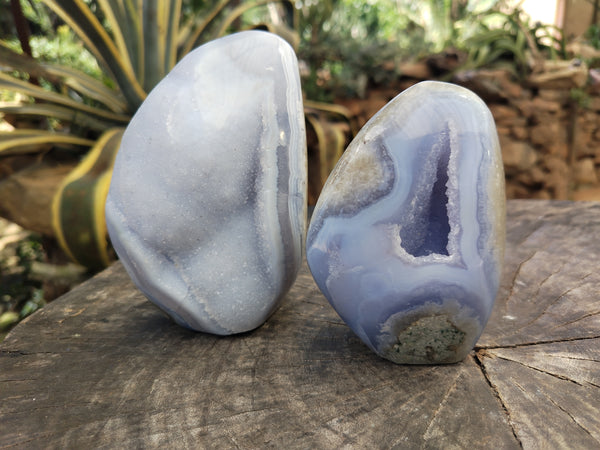 Polished Blue Lace Agate Geodes x 2 From Nsanje, Malawi