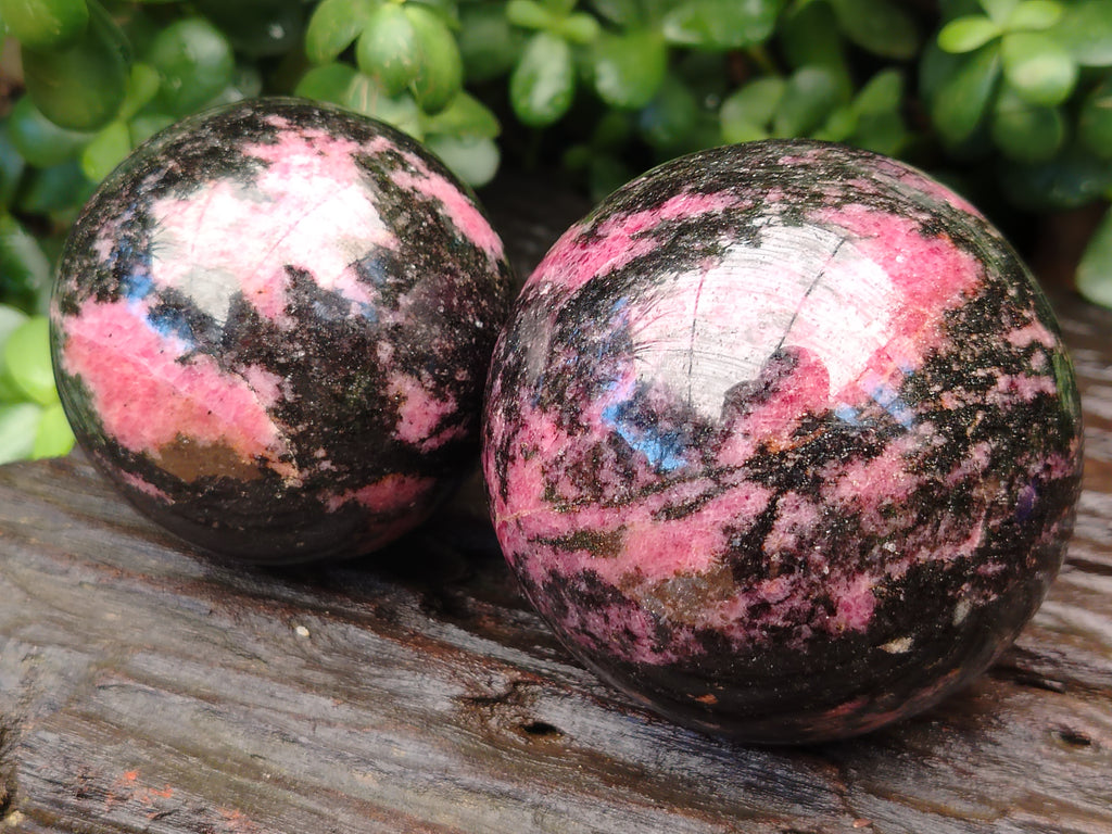 Polished Rhodonite Sphere x 3 From Ambindavato, Madagascar - Toprock Gemstones and Minerals 