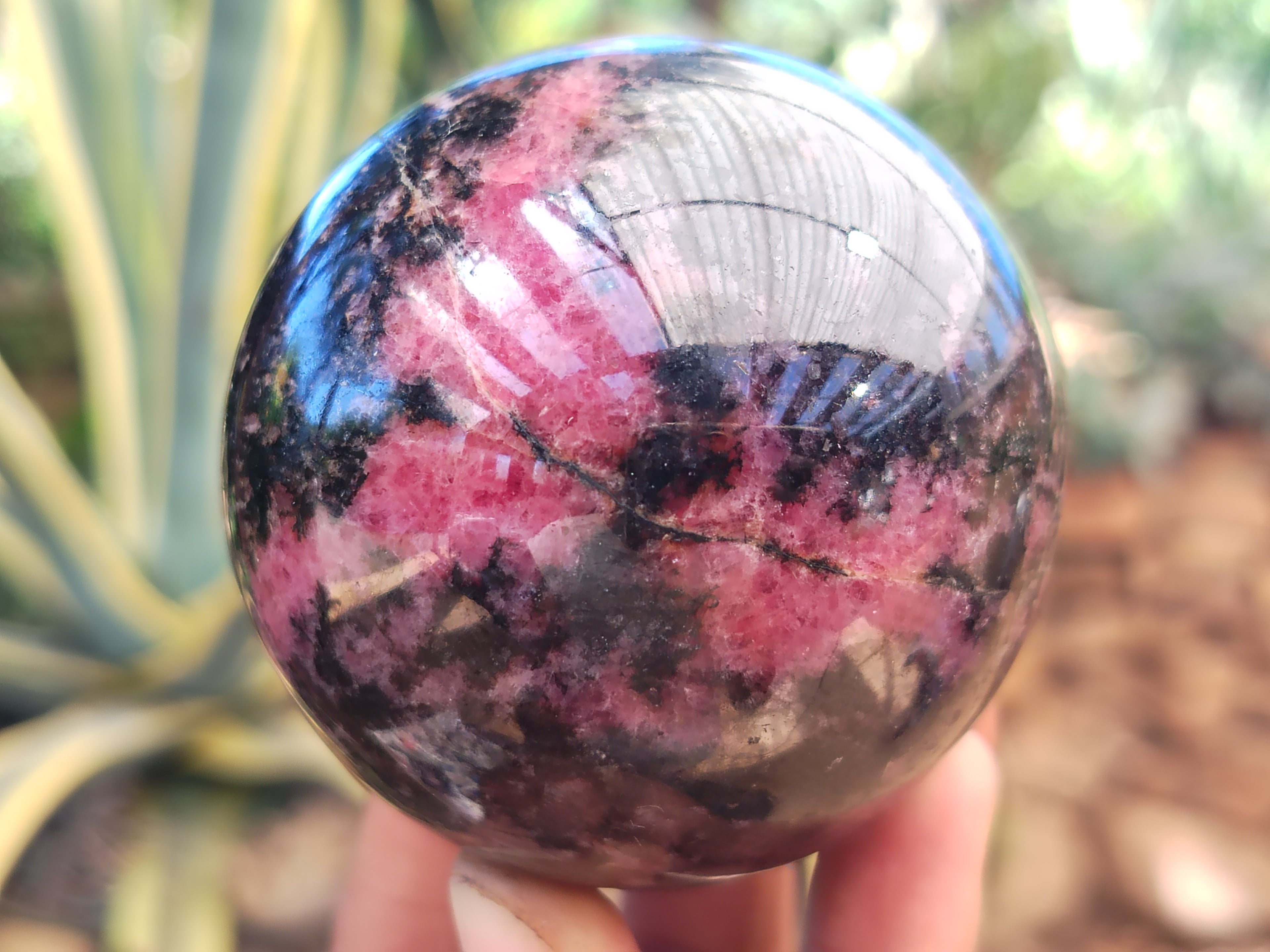 Polished Rhodonite Sphere x 3 From Ambindavato, Madagascar - Toprock Gemstones and Minerals 