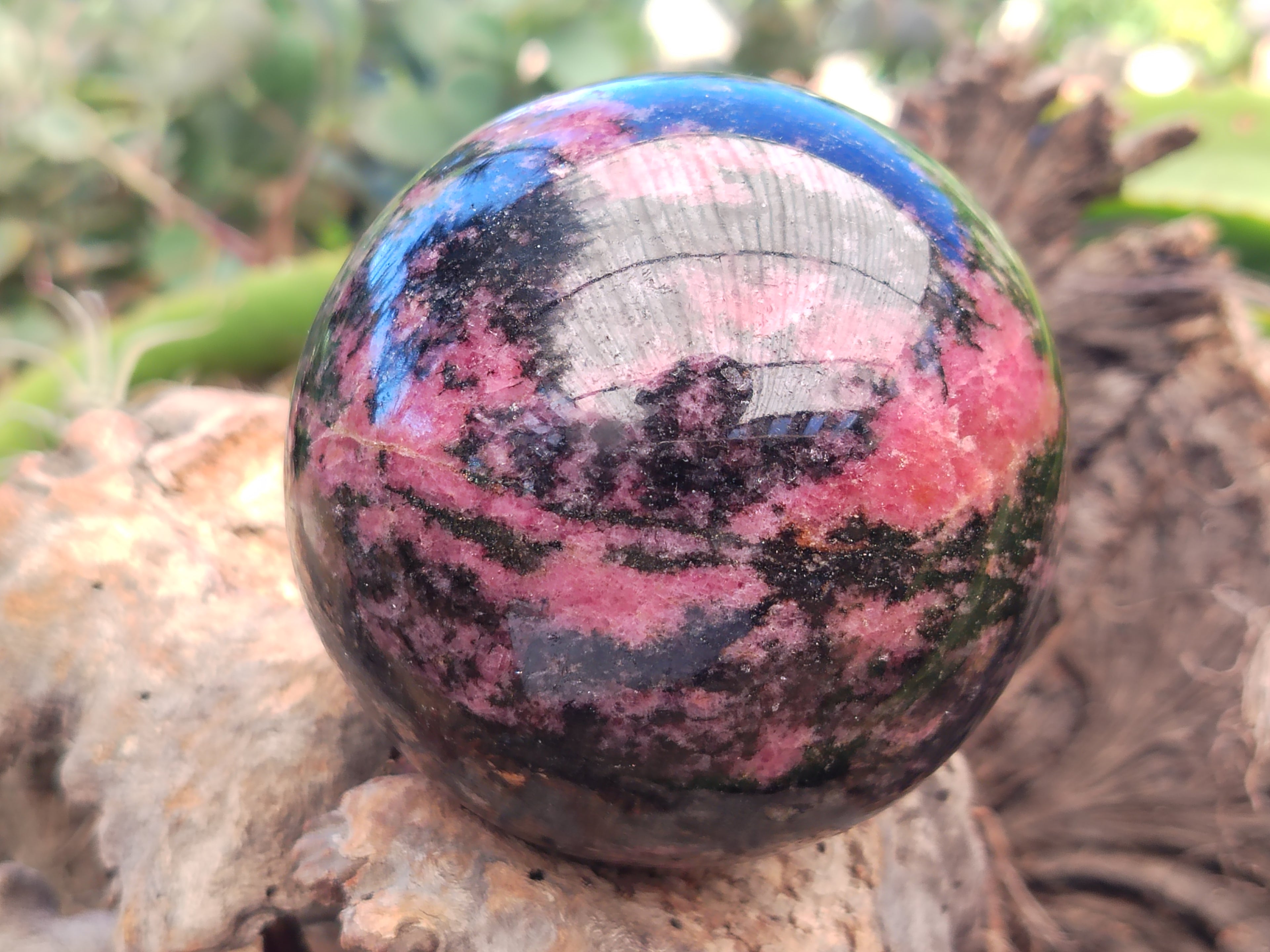 Polished Rhodonite Sphere x 3 From Ambindavato, Madagascar - Toprock Gemstones and Minerals 