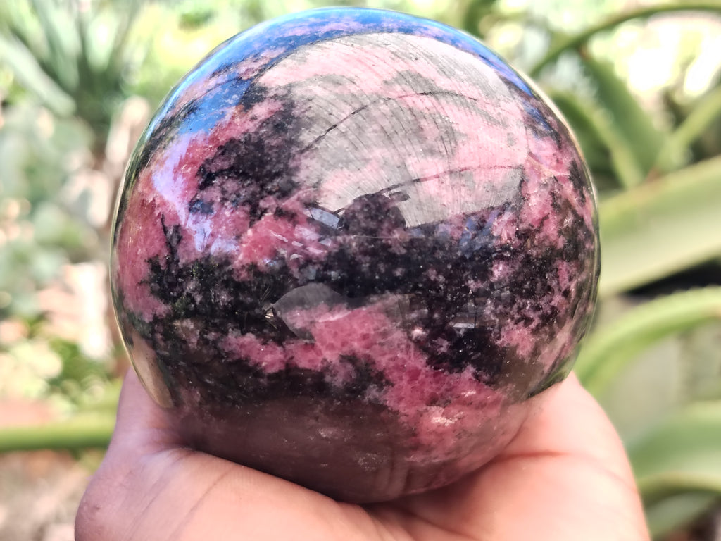 Polished Rhodonite Sphere x 3 From Ambindavato, Madagascar - Toprock Gemstones and Minerals 