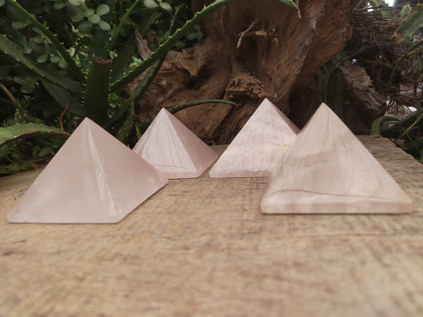 Polished Rose Quartz Pyramids x 4 From Ambatondrazaka, Madagascar