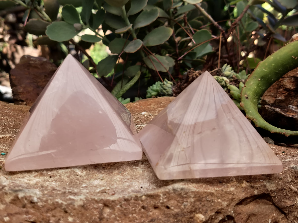 Polished Rose Quartz Pyramids x 4 From Ambatondrazaka, Madagascar - Toprock Gemstones and Minerals 