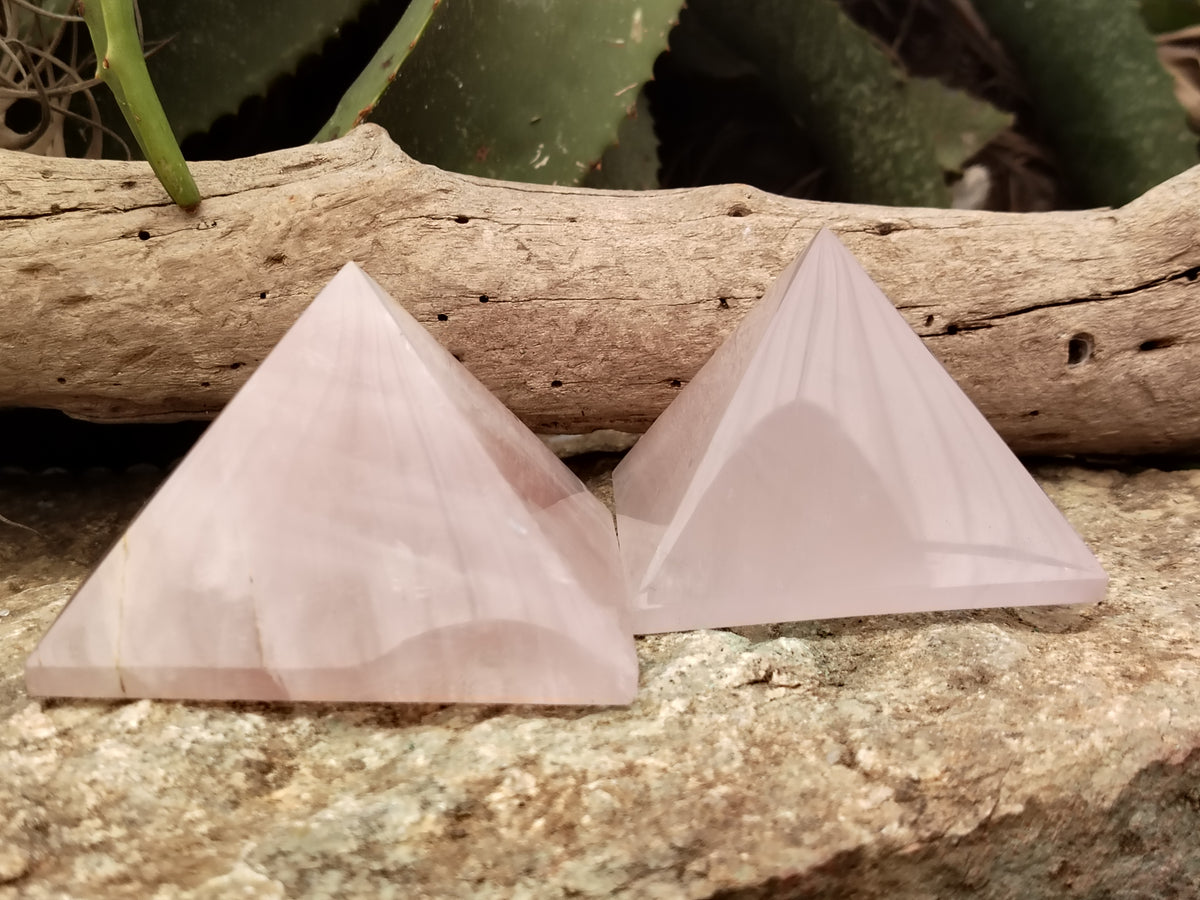 Polished Rose Quartz Pyramids x 4 From Ambatondrazaka, Madagascar - Toprock Gemstones and Minerals 