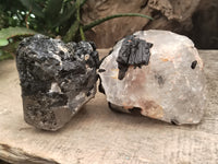 Natural Black Tourmaline On Quartz Matrix Specimens x 2 From Zimbabwe