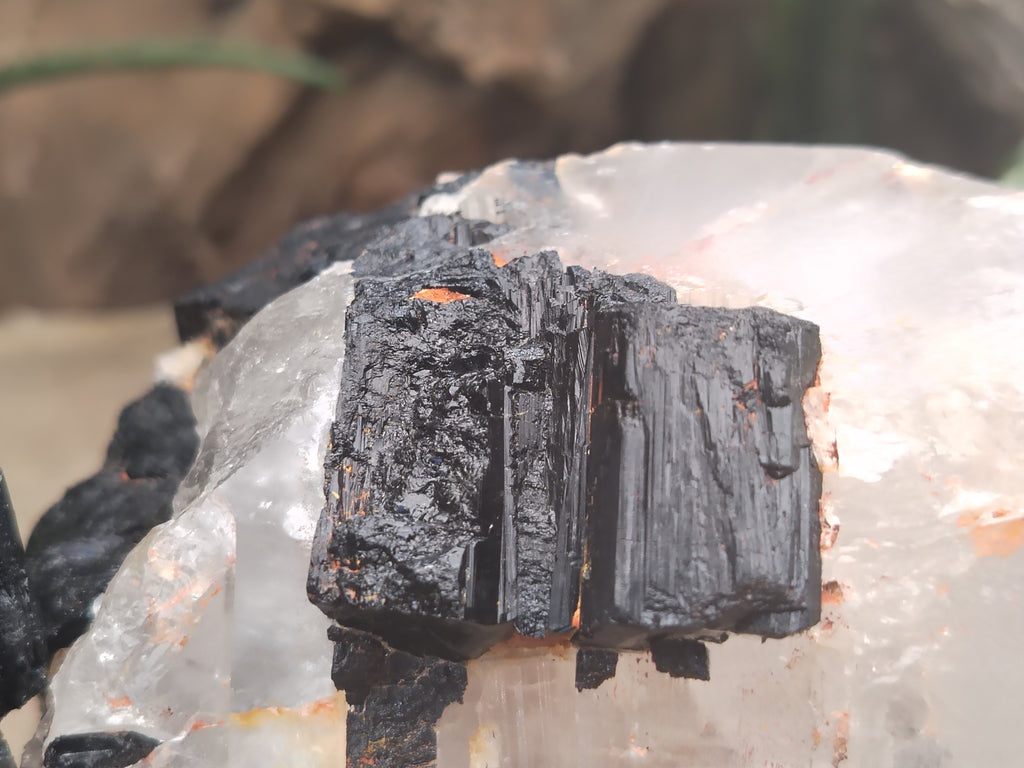 Natural Black Tourmaline On Quartz Matrix Specimens x 2 From Zimbabwe - Toprock Gemstones and Minerals 