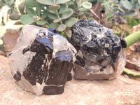 Natural Black Tourmaline On Quartz Matrix Specimens x 2 From Zimbabwe