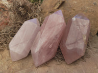 Polished Double Terminated Rose Quartz Points x 6 From Ambatondrazaka, Madagascar