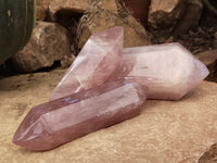 Polished Double Terminated Rose Quartz Points x 6 From Ambatondrazaka, Madagascar