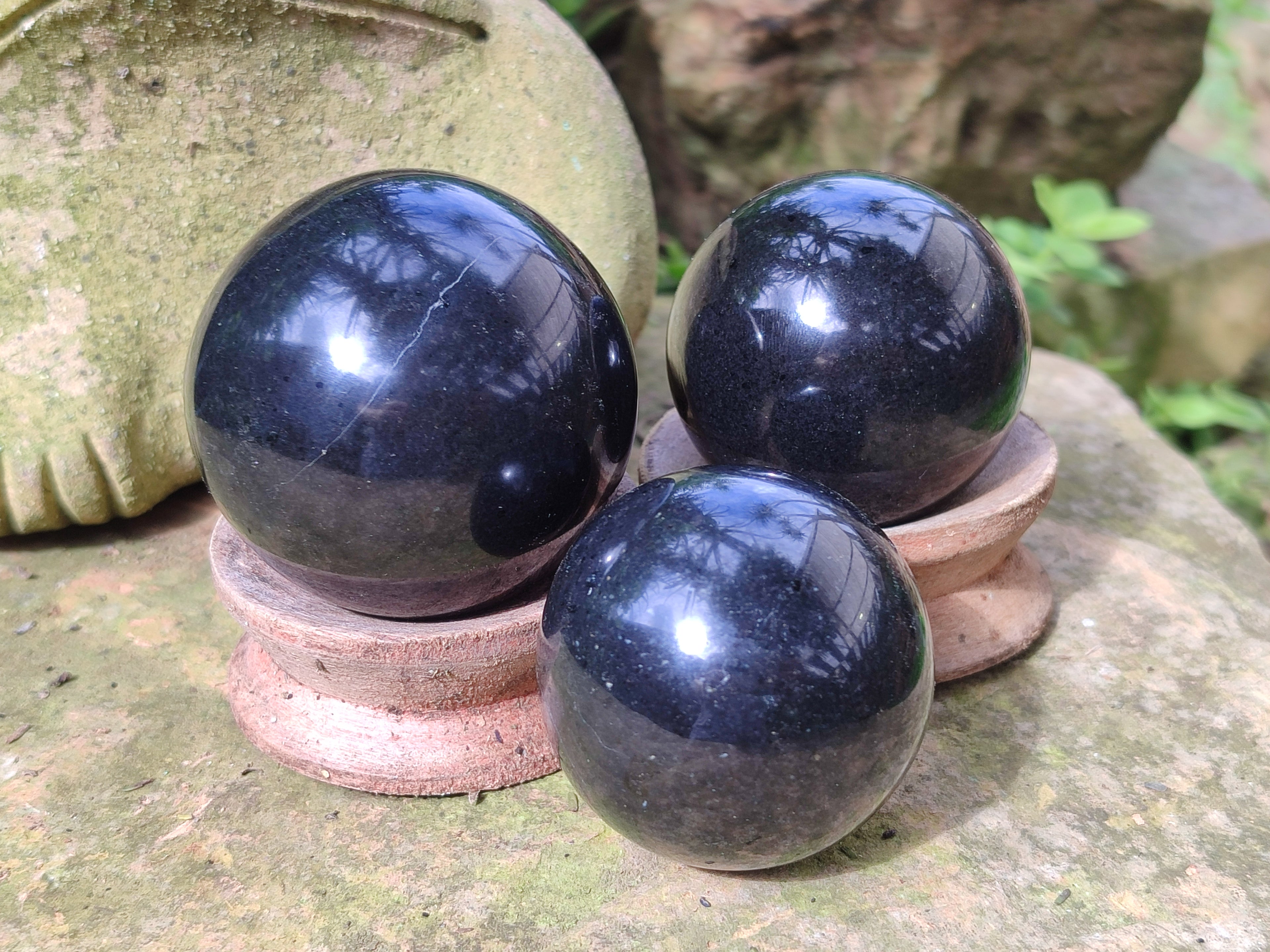 Polished Black Basalt Spheres x 5 From Antsirabe, Madagascar - Toprock Gemstones and Minerals 