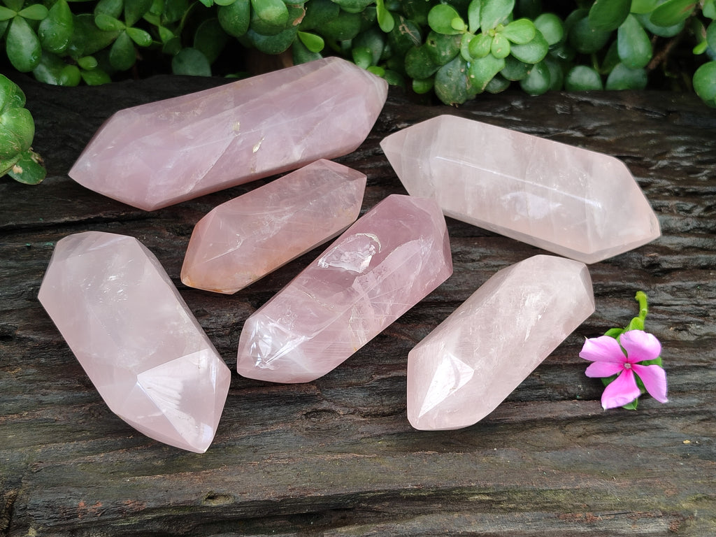Polished Double Terminated Rose Quartz Points x 6 From Ambatondrazaka, Madagascar - Toprock Gemstones and Minerals 