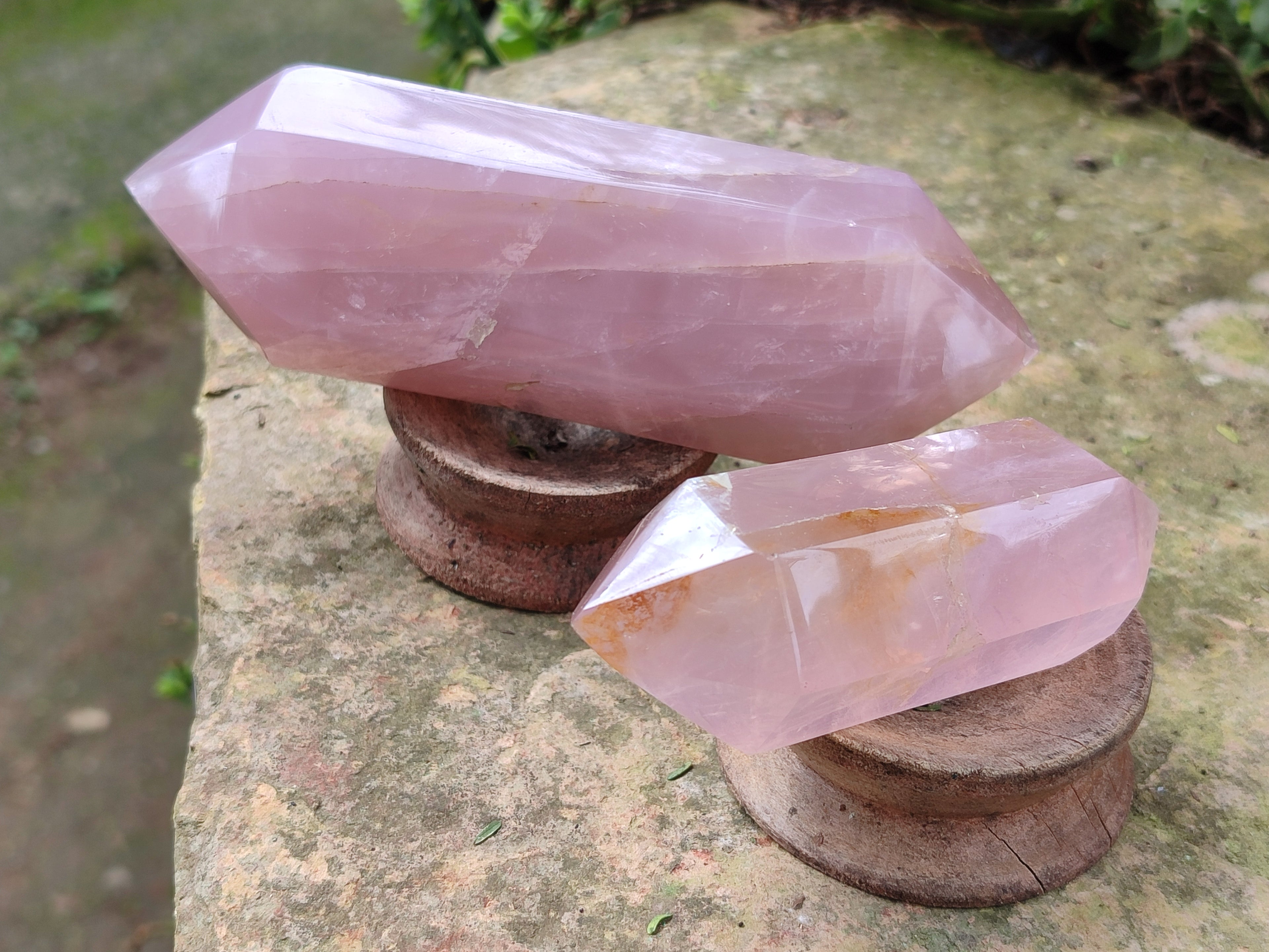 Polished Double Terminated Rose Quartz Points x 6 From Ambatondrazaka, Madagascar - Toprock Gemstones and Minerals 