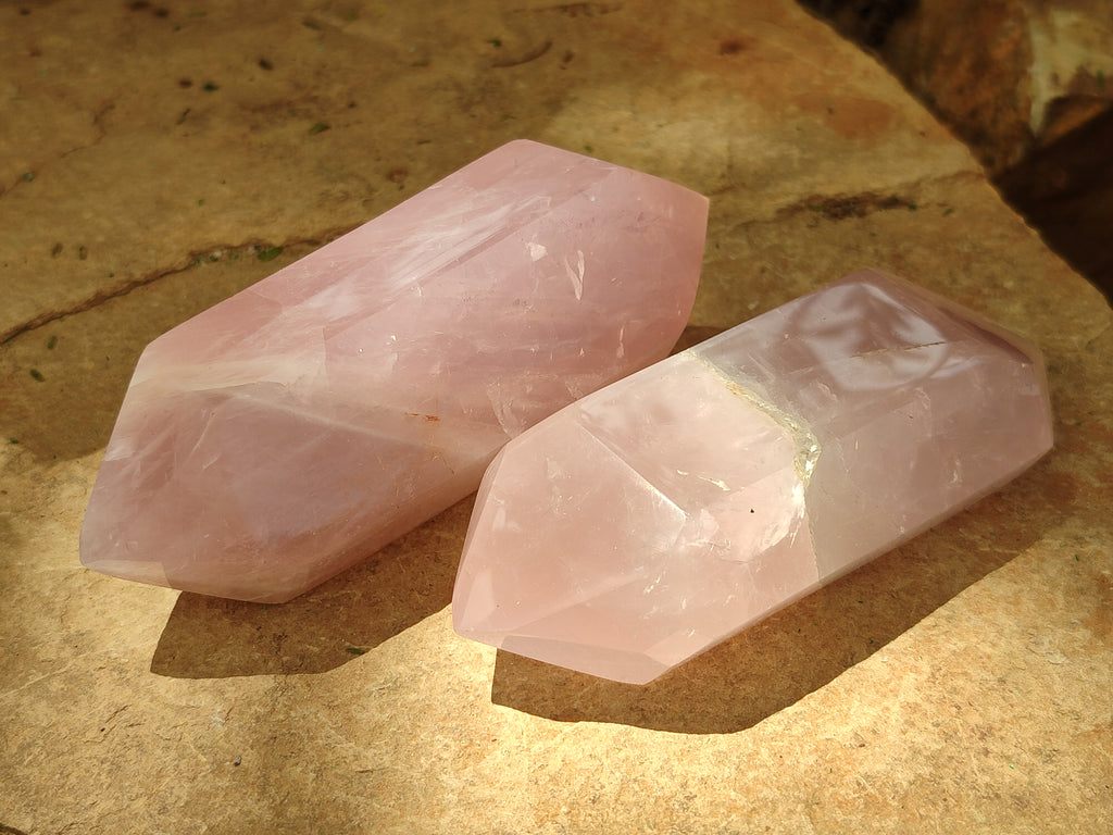 Polished Double Terminated Rose Quartz Points x 6 From Ambatondrazaka, Madagascar - Toprock Gemstones and Minerals 