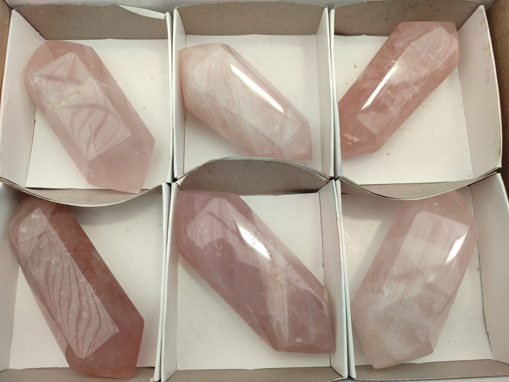 Polished Double Terminated Rose Quartz Points x 6 From Ambatondrazaka, Madagascar - Toprock Gemstones and Minerals 