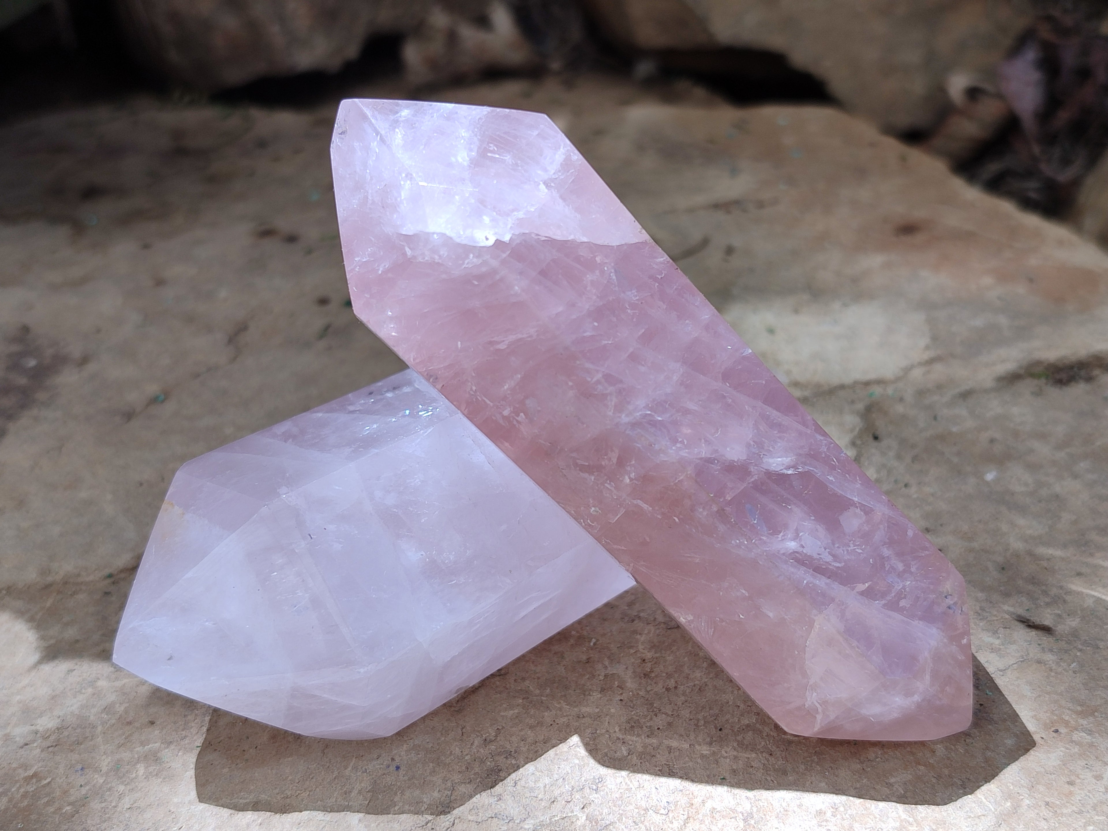 Polished Double Terminated Rose Quartz Points x 6 From Ambatondrazaka, Madagascar - Toprock Gemstones and Minerals 