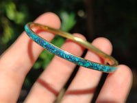 Hand Made Chrysocolla and Malachite Conglomerate Brass Bangles - Sold per Item - From Congo
