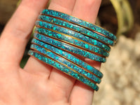 Hand Made Chrysocolla and Malachite Conglomerate Brass Bangles - Sold per Item - From Congo