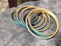 Hand Made Chrysocolla and Malachite Conglomerate Brass Bangles - Sold per Item - From Congo