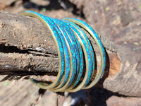 Hand Made Chrysocolla and Malachite Conglomerate Brass Bangles - Sold per Item - From Congo