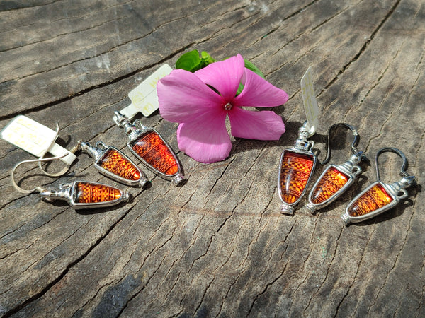 Polished Baltic Amber Earring and Pendant Sets on Sterling Silver - Sold Per Set - From Poland