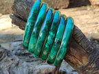 Hand Made Malachite Bangles set in Brass Bases - Sold per piece - From Congo - Toprock Gemstones and Minerals 
