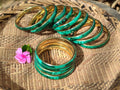 Hand Made Malachite Bangles set in Brass Bases - Sold per piece - From Congo - Toprock Gemstones and Minerals 