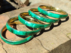 Hand Made Malachite Bangles set in Brass Bases - Sold per piece - From Congo - Toprock Gemstones and Minerals 
