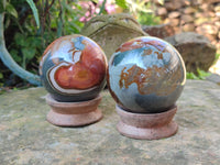 Polished Polychrome Jasper Spheres x 2 From Northwest Coast, Madagascar