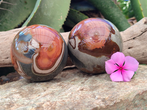Polished Polychrome Jasper Spheres x 2 From Northwest Coast, Madagascar