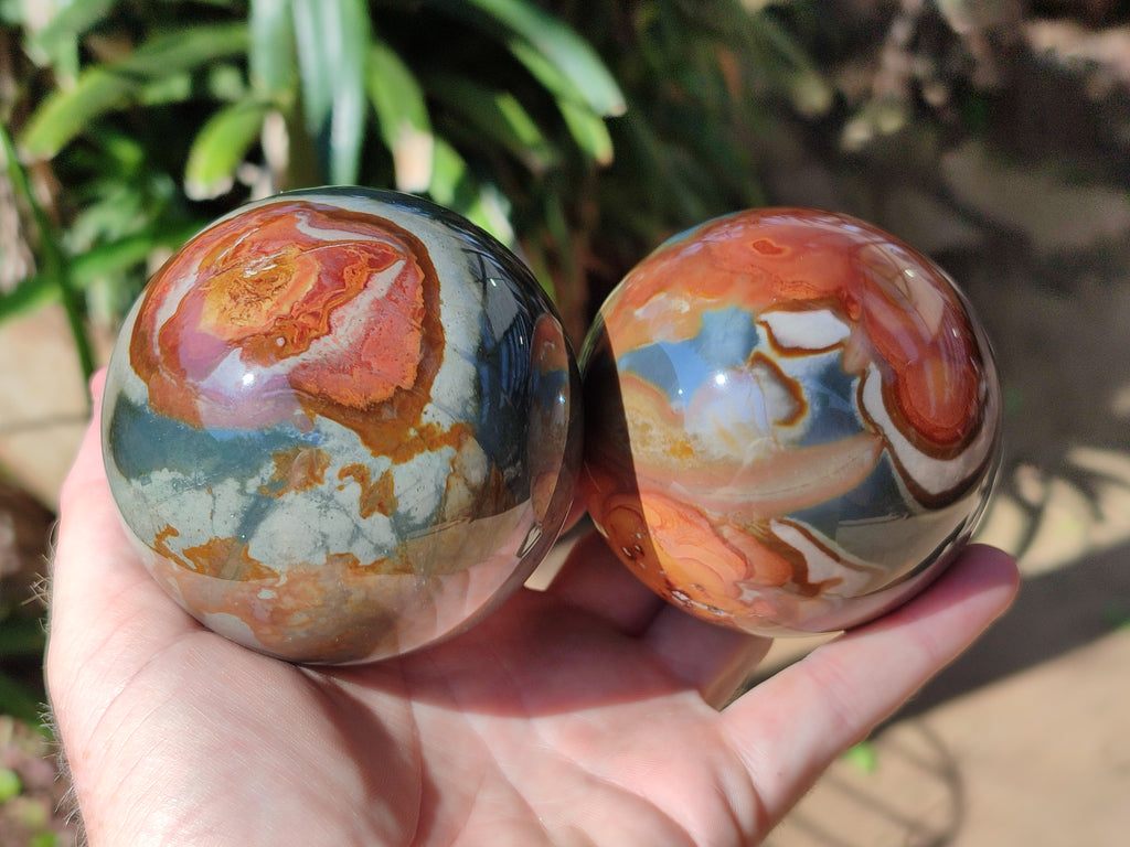 Polished Polychrome Jasper Spheres x 2 From Northwest Coast, Madagascar - Toprock Gemstones and Minerals 