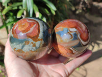 Polished Polychrome Jasper Spheres x 2 From Northwest Coast, Madagascar