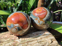 Polished Polychrome Jasper Spheres x 2 From Northwest Coast, Madagascar