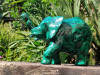 Hand Made Large Flower Banded Malachite Elephant Carving x 1 From Congo