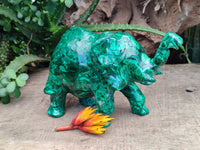 Hand Made Large Flower Banded Malachite Elephant Carving x 1 From Congo