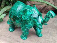 Hand Made Large Flower Banded Malachite Elephant Carving x 1 From Congo