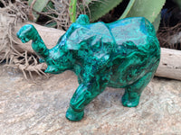 Hand Made Large Flower Banded Malachite Elephant Carving x 1 From Congo