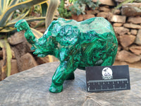 Hand Made Large Flower Banded Malachite Elephant Carving x 1 From Congo