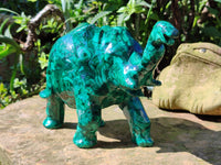 Hand Made Large Flower Banded Malachite Elephant Carving x 1 From Congo