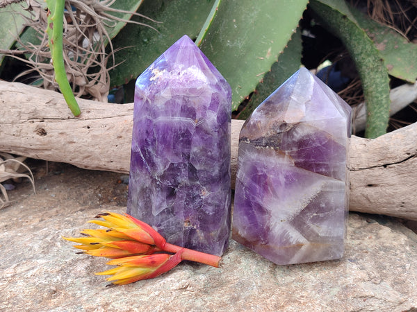 Polished Chevron Amethyst Points x 2 From Ankazobe, Madagascar