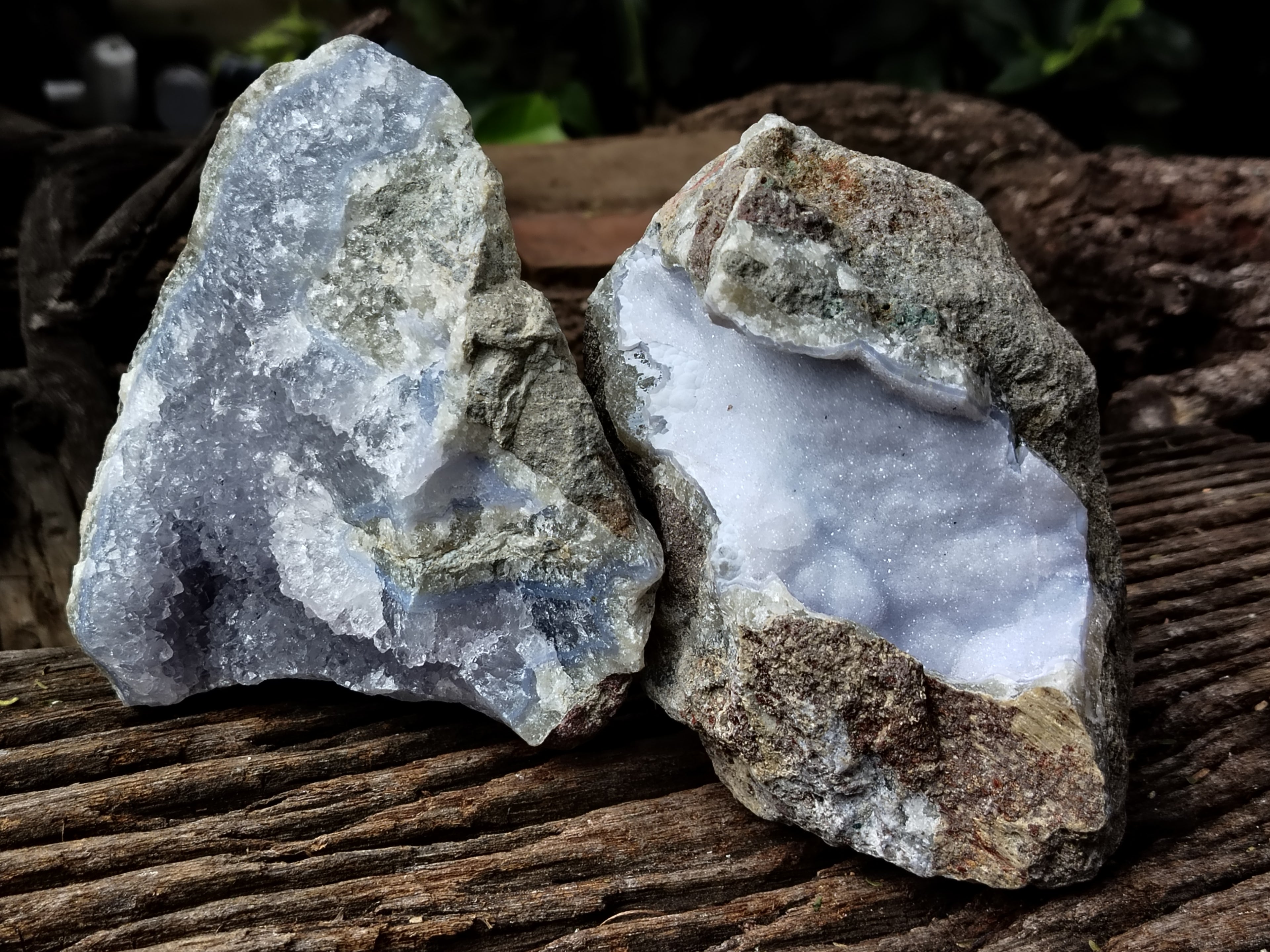 Natural Blue Lace Agate Geode Specimens x 2 From Nsanje, Malawi - Toprock Gemstones and Minerals 